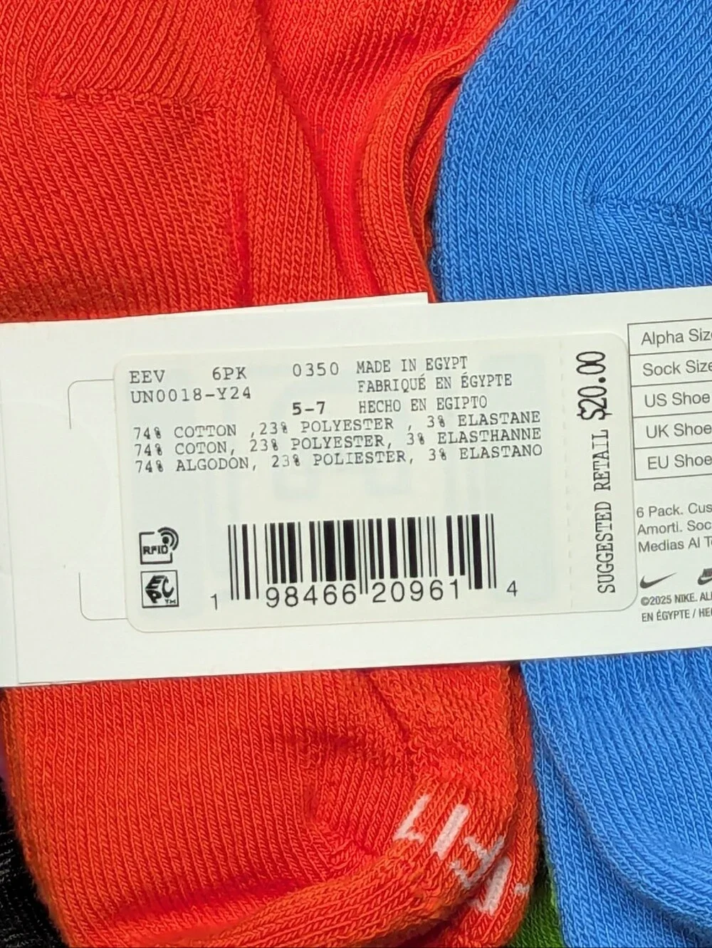 Nike Bright Cushioned Ankle Socks Y 10c - 3Y 6Pack.